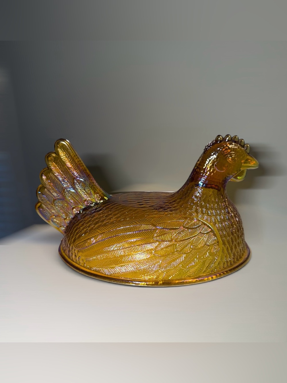 Vintage Indiana Glass Marigold Carnival Glass Hen on Nest Lid Only  Mint